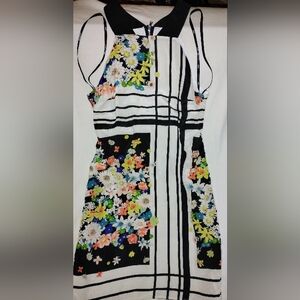 Neiman Marcus Ali Ra Dress. Lined Black And White With Floral And Zipper